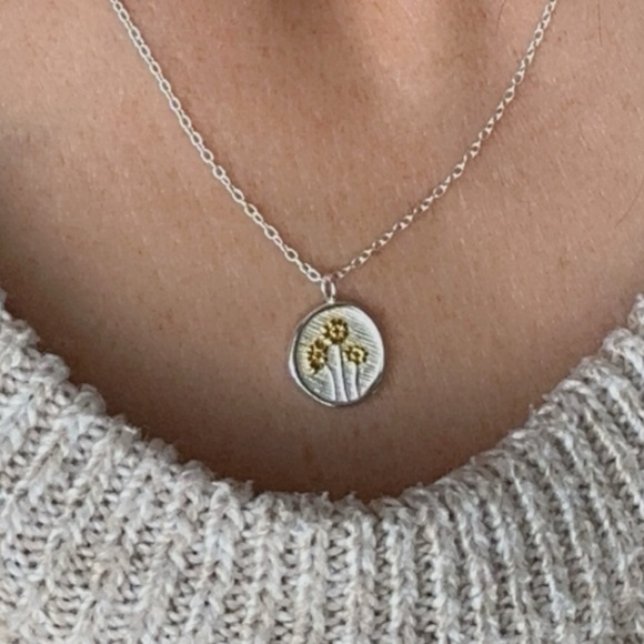 Sterling Silver and 24K Gold Embossed Flower Necklace - Picture 6 of 13